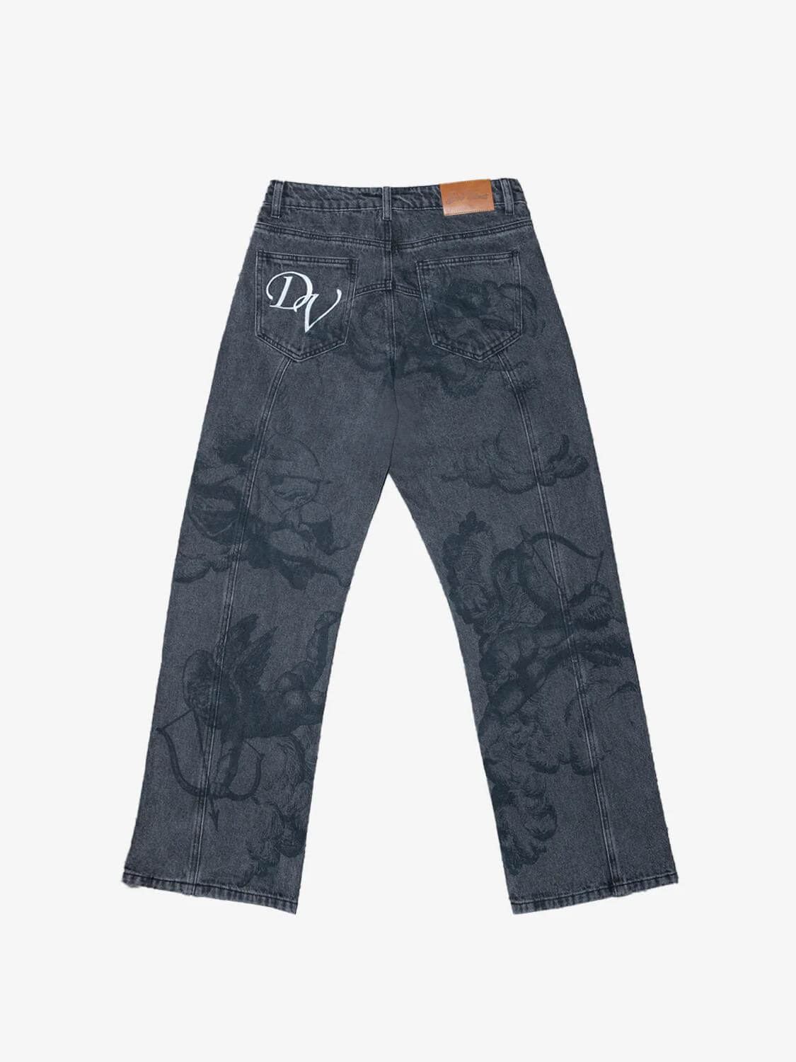 Cupid Print Washed Blue Jeans